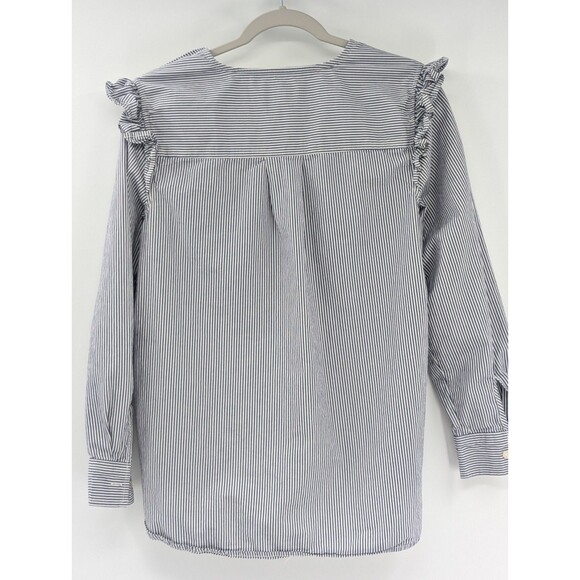 Free Assembly Blue White Striped Sleeve Long Ruffle Sleeve Top Size Medium - Picture 9 of 9
